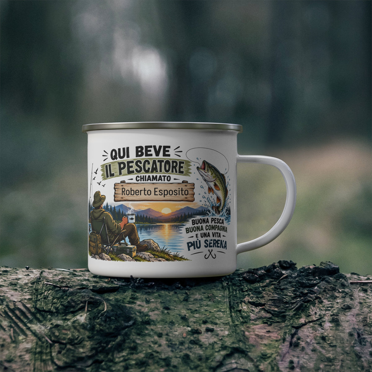 Tazza da Campeggio Personalizzata con Nome – Il Pescatore