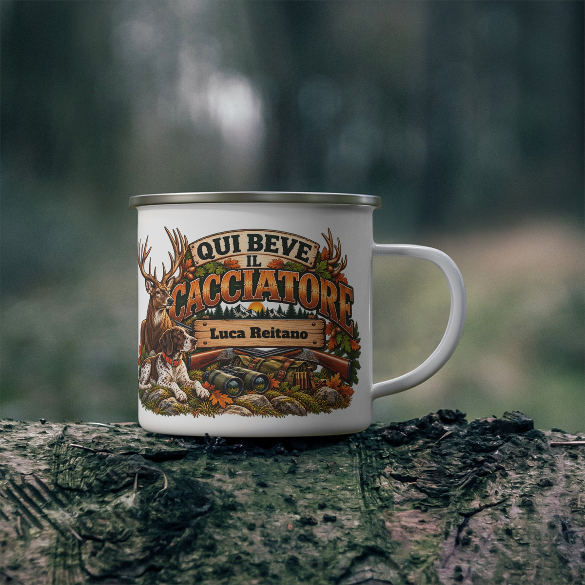 Tazza da Campeggio Personalizzata con Nome – Qui Beve il Cacciatore