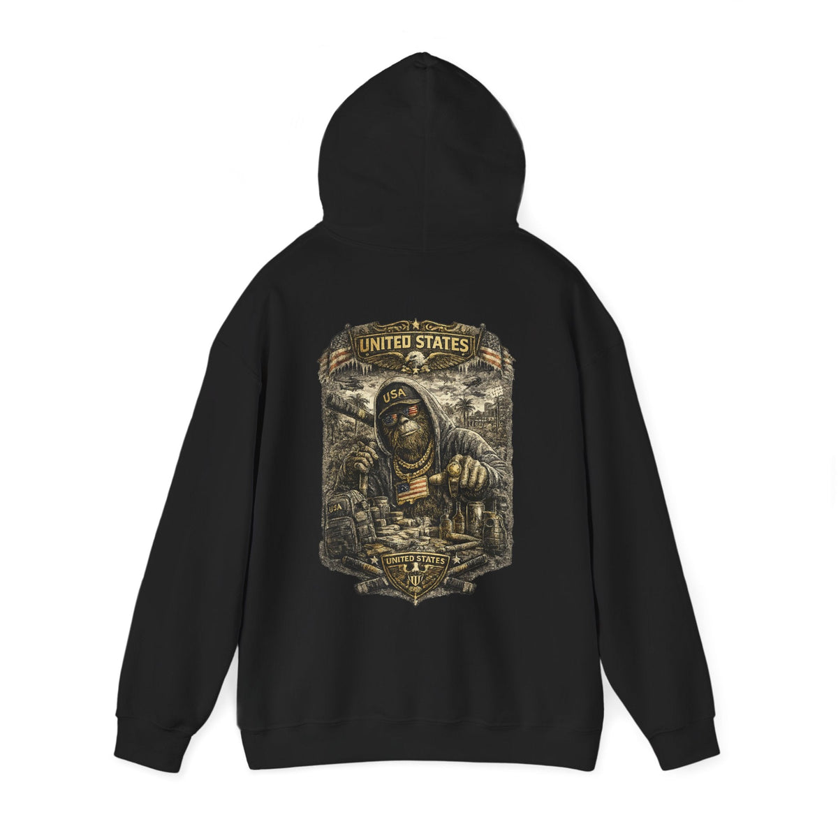 Bigfoot Streetwear Hoodie for Men Urban Black Hoodie with Bigfoot Graphic Back Print, Hip Hop Style Hoodie – MALUX