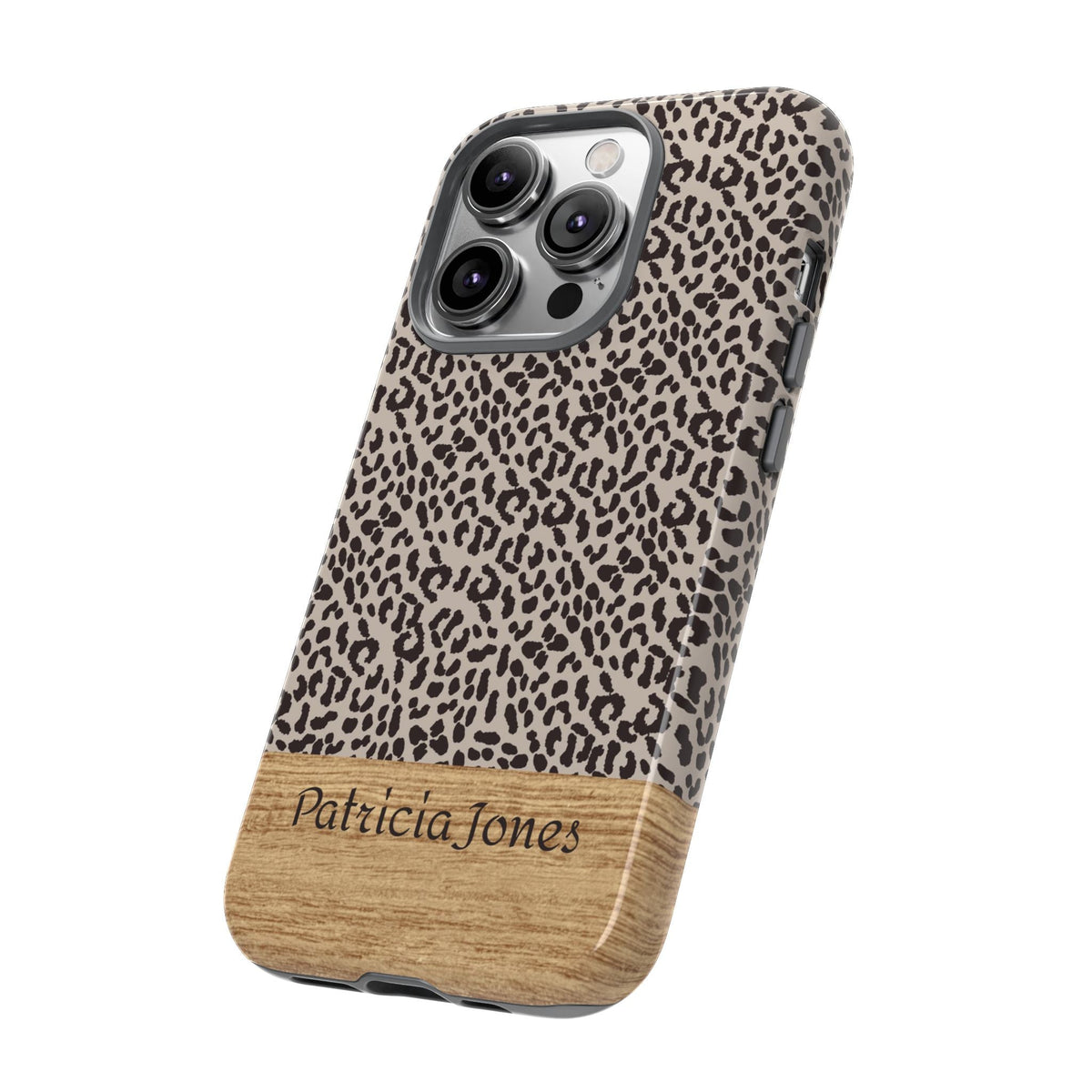 Cover Personalizzata con Nome – Fantasia Leopardata ed Effetto Legno