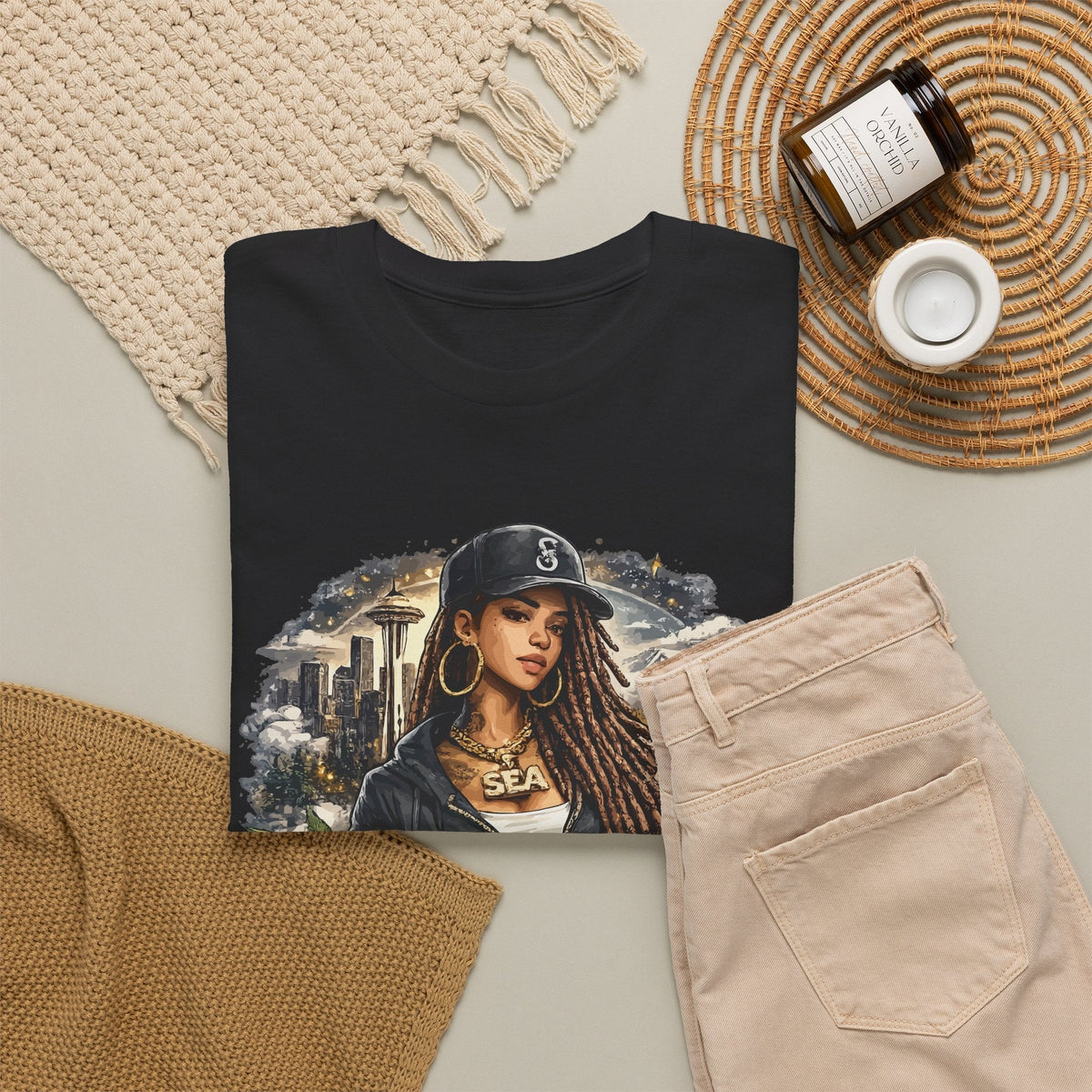 T-Shirt Seattle – Skyline, Caffè e Ritratto Vintage