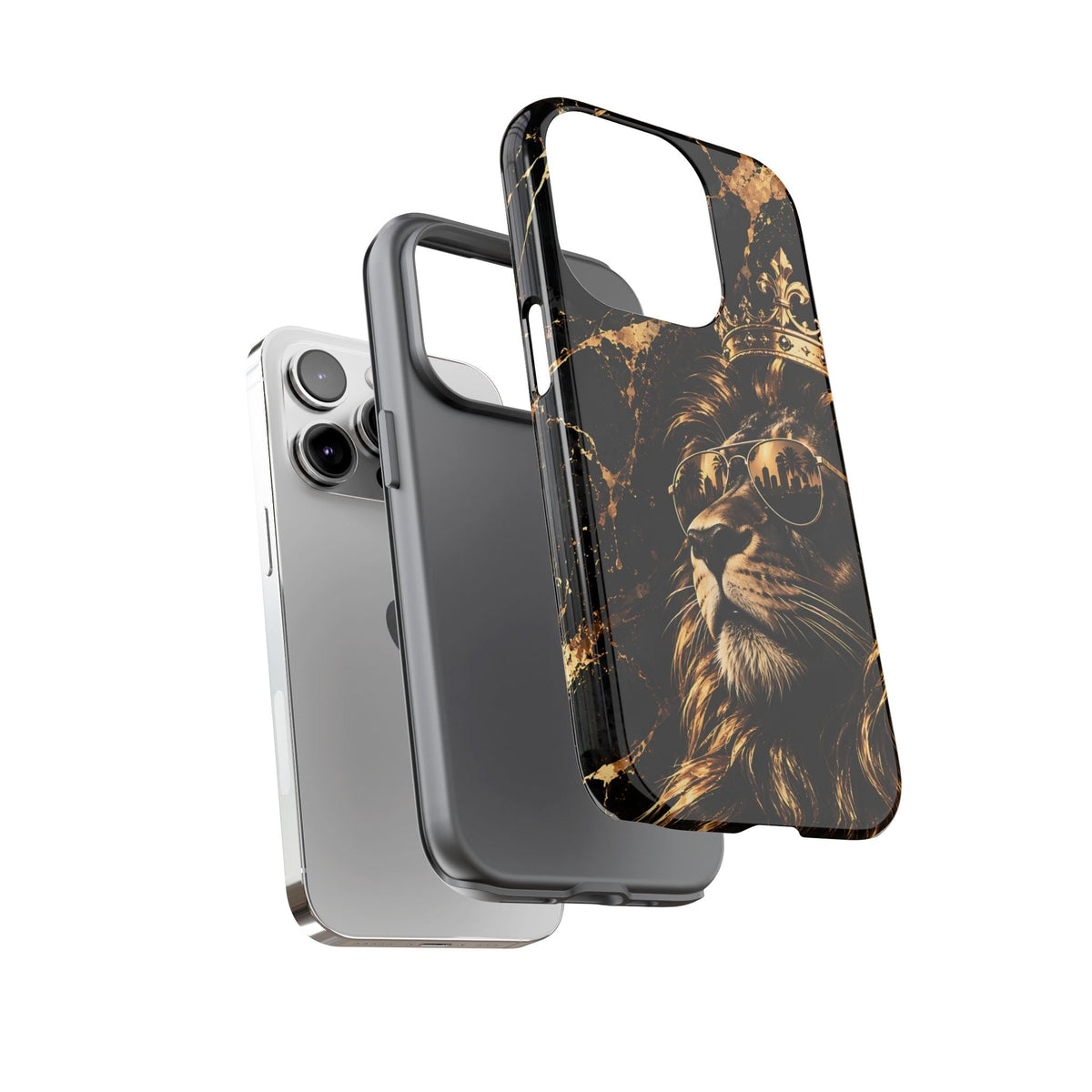 Gekrönter Löwe Cover per smartphone – Luxuriöse robuste Cover per smartphone in Nero & Oro