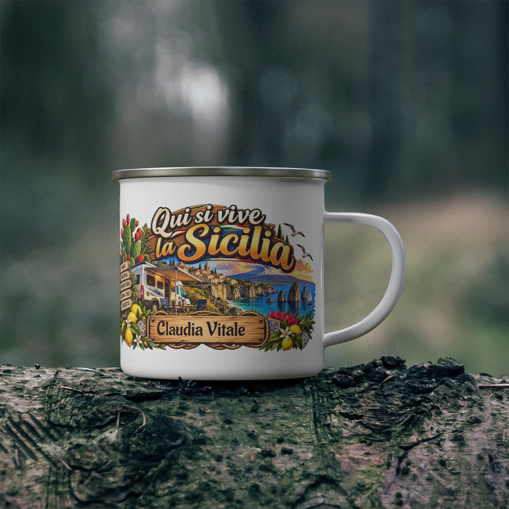 Tazza da Campeggio Sicilia Personalizzata con Nome – Qui si Vive la Sicilia
