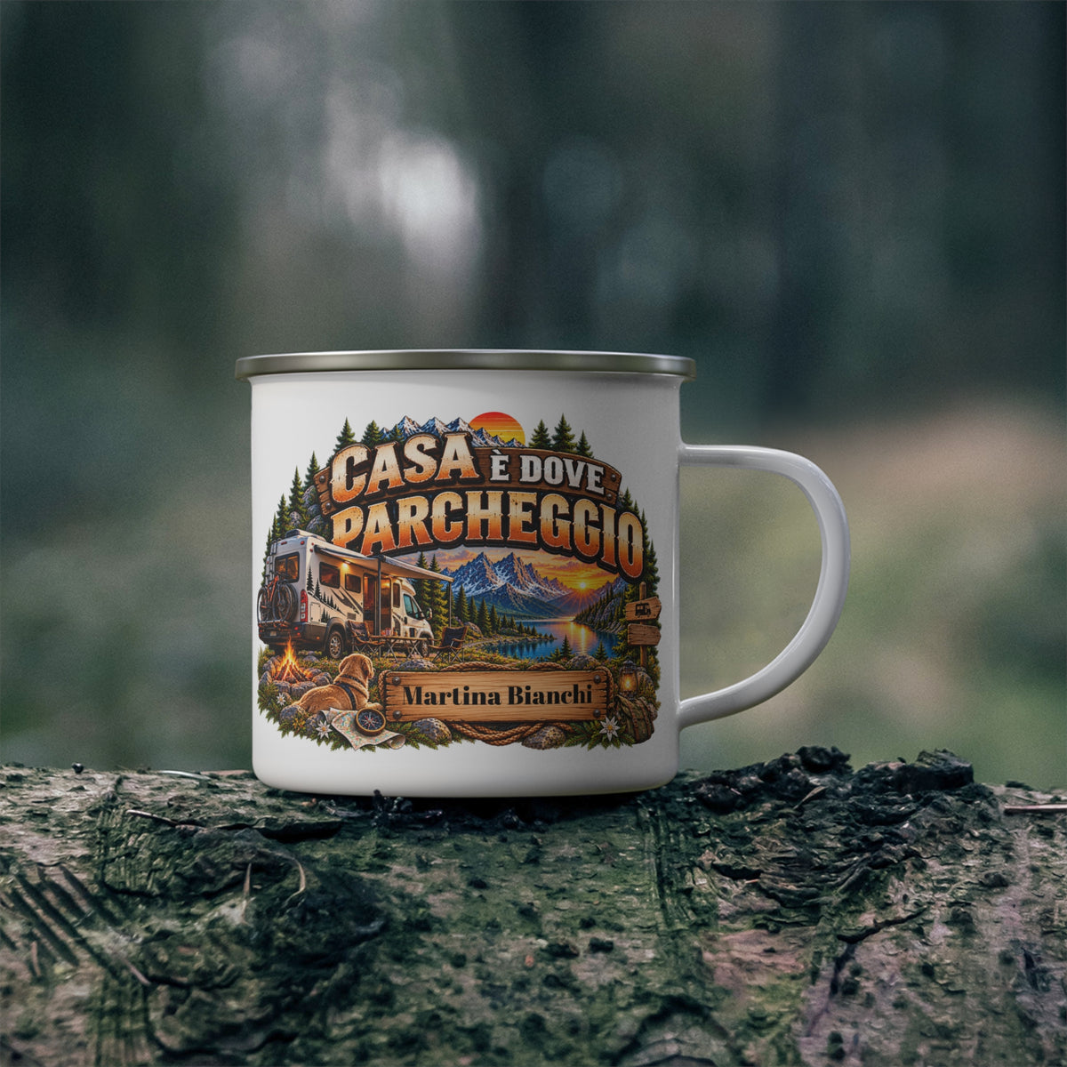 Tazza da Campeggio Personalizzata con Nome – Casa è Dove Parcheggio
