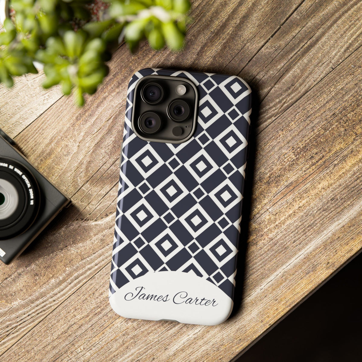 Personalizzata Geometrisch Cover per smartphone con nomen – Cover robusta in Nero & Bianco