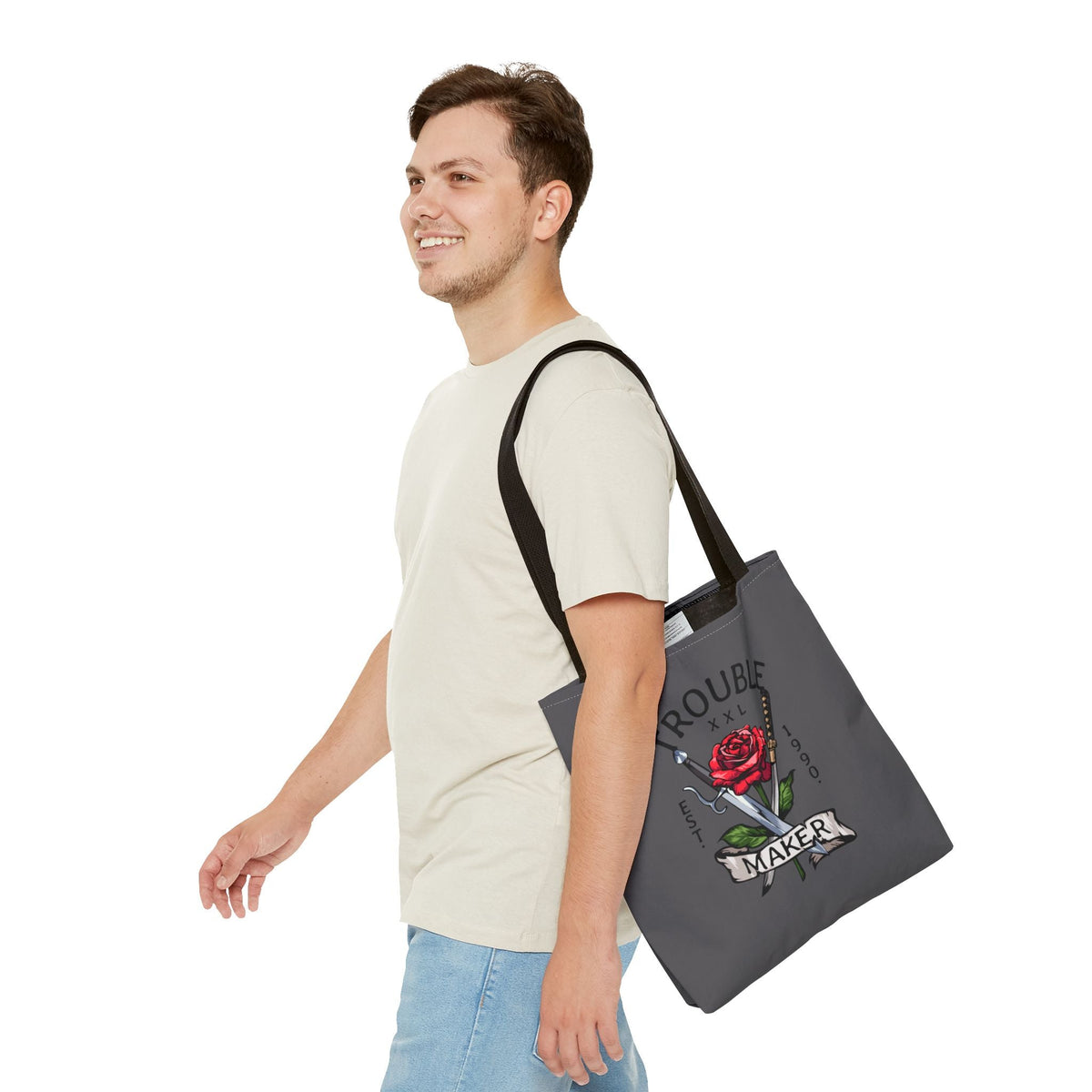 Trouble Maker Borsa in tessuto – Rose & Schwerter Tattoo design