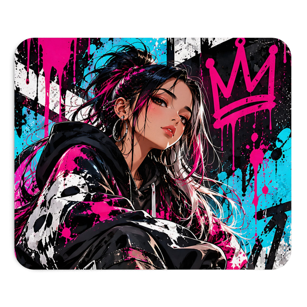 Anime Streetwear Mousepad – Pink Graffiti design – Mousepad von MALUX, 23,2 × 19,4 cm