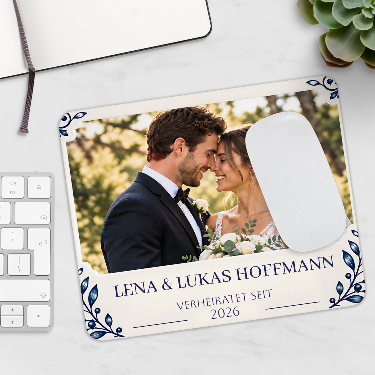 Personalizzato Hochzeits-Mousepad con foto e nomi – Mousepad von MALUX, 23,2 × 19,4 cm