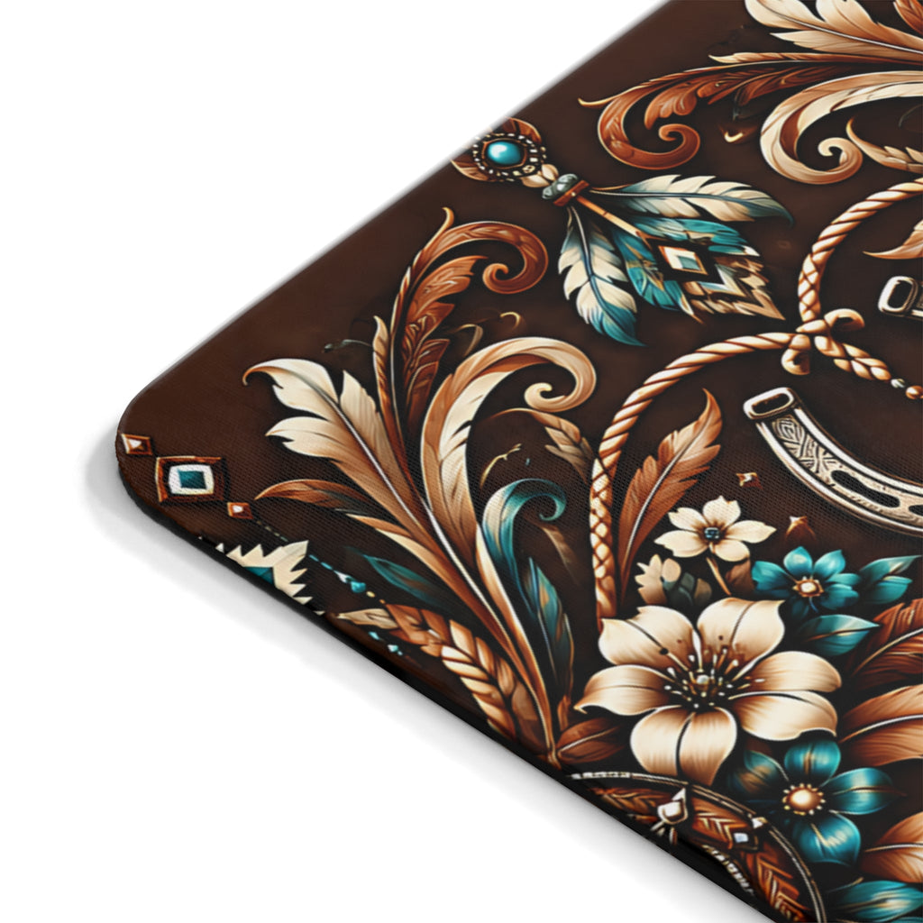 Western Hufeisen Mousepad – design cowboy marrone e turchese – Mousepad von MALUX, 23,2 × 19,4 cm