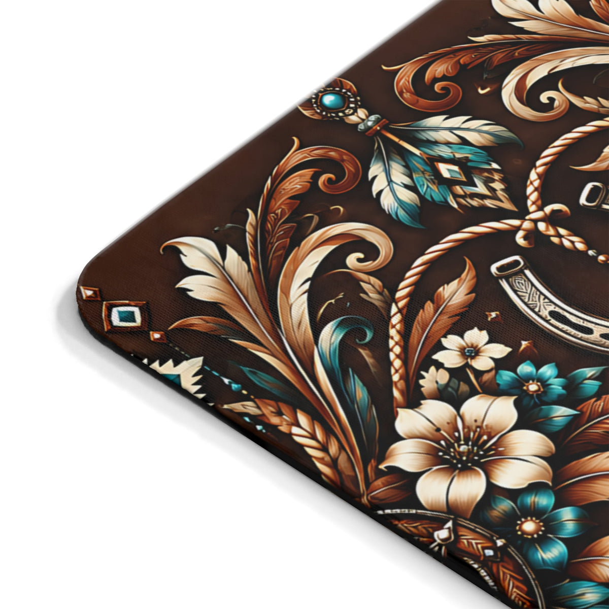 Western Hufeisen Mousepad – design cowboy marrone e turchese – Mousepad von MALUX, 23,2 × 19,4 cm