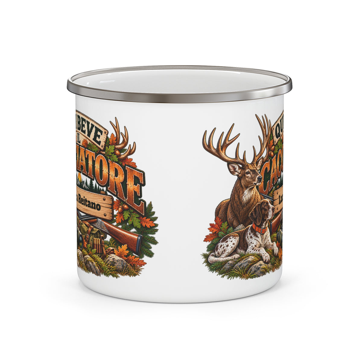 Tazza da Campeggio Personalizzata con Nome – Qui Beve il Cacciatore