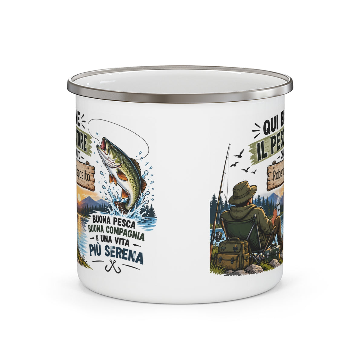 Tazza da Campeggio Personalizzata con Nome – Il Pescatore