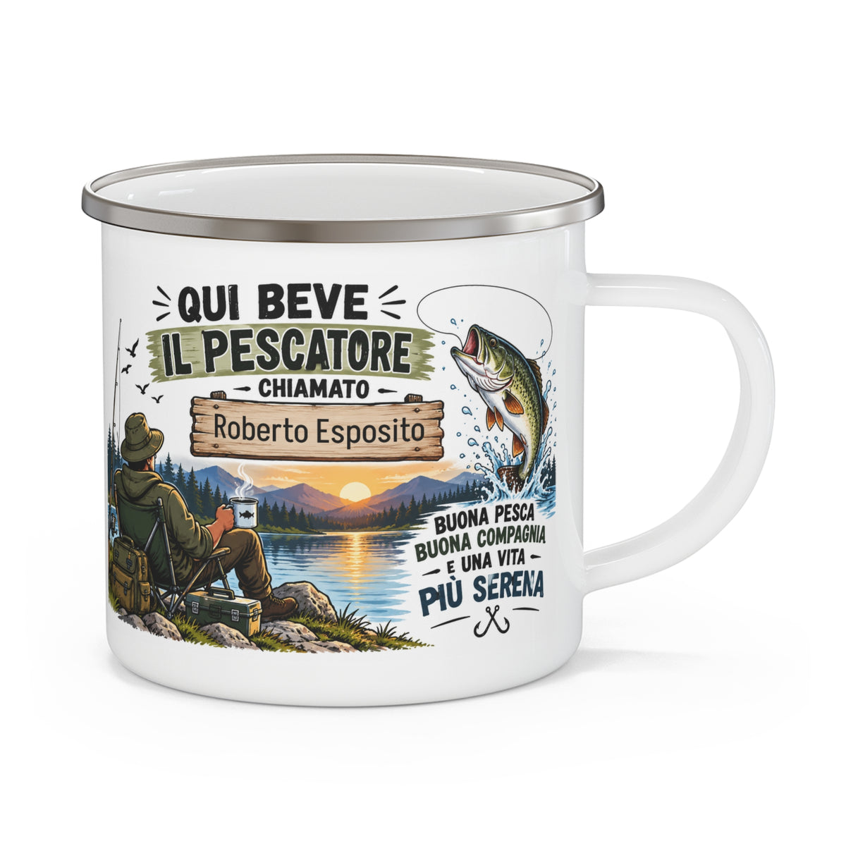 Tazza da Campeggio Personalizzata con Nome – Il Pescatore