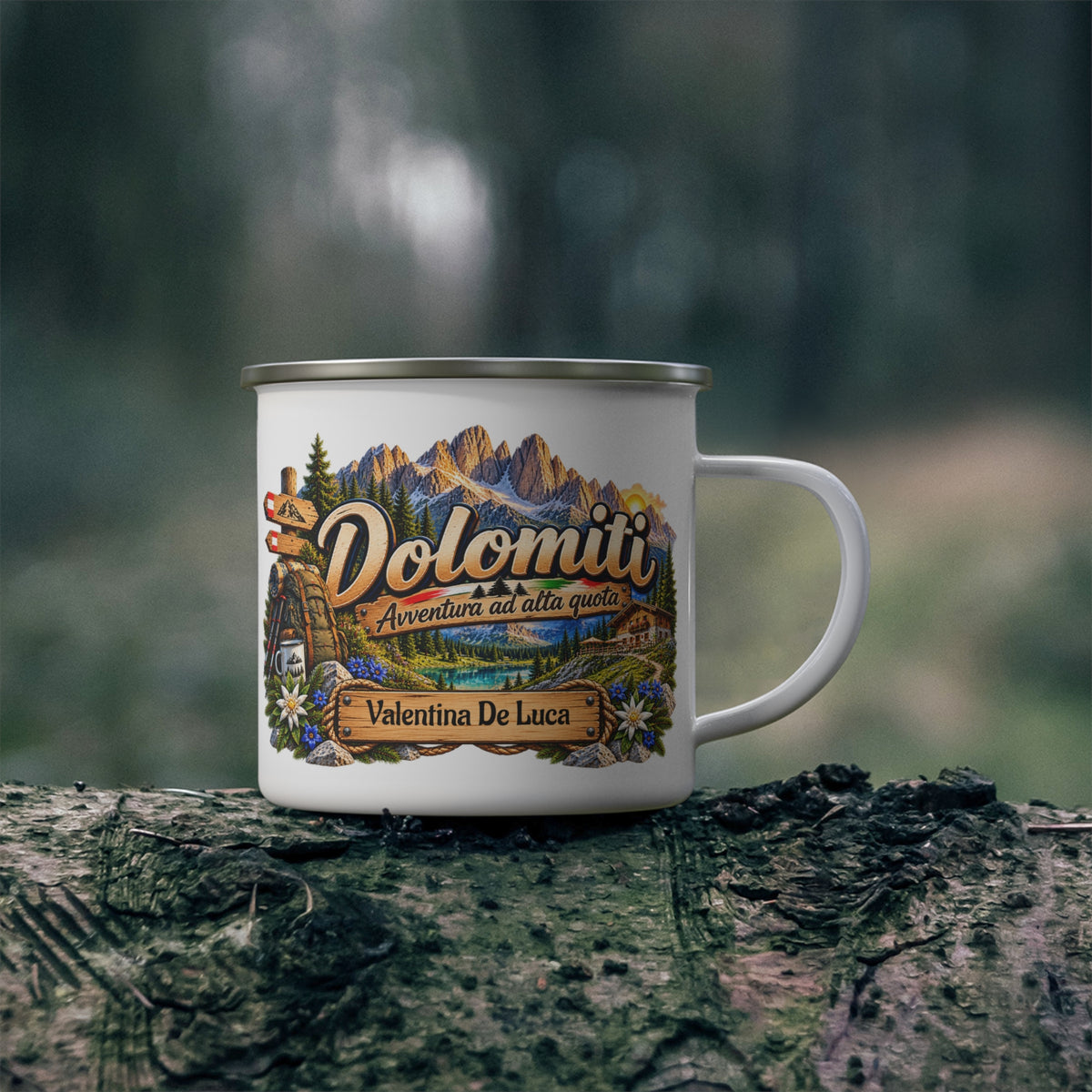 Tazza da Campeggio Dolomiti Personalizzata con Nome – Avventura ad Alta Quota
