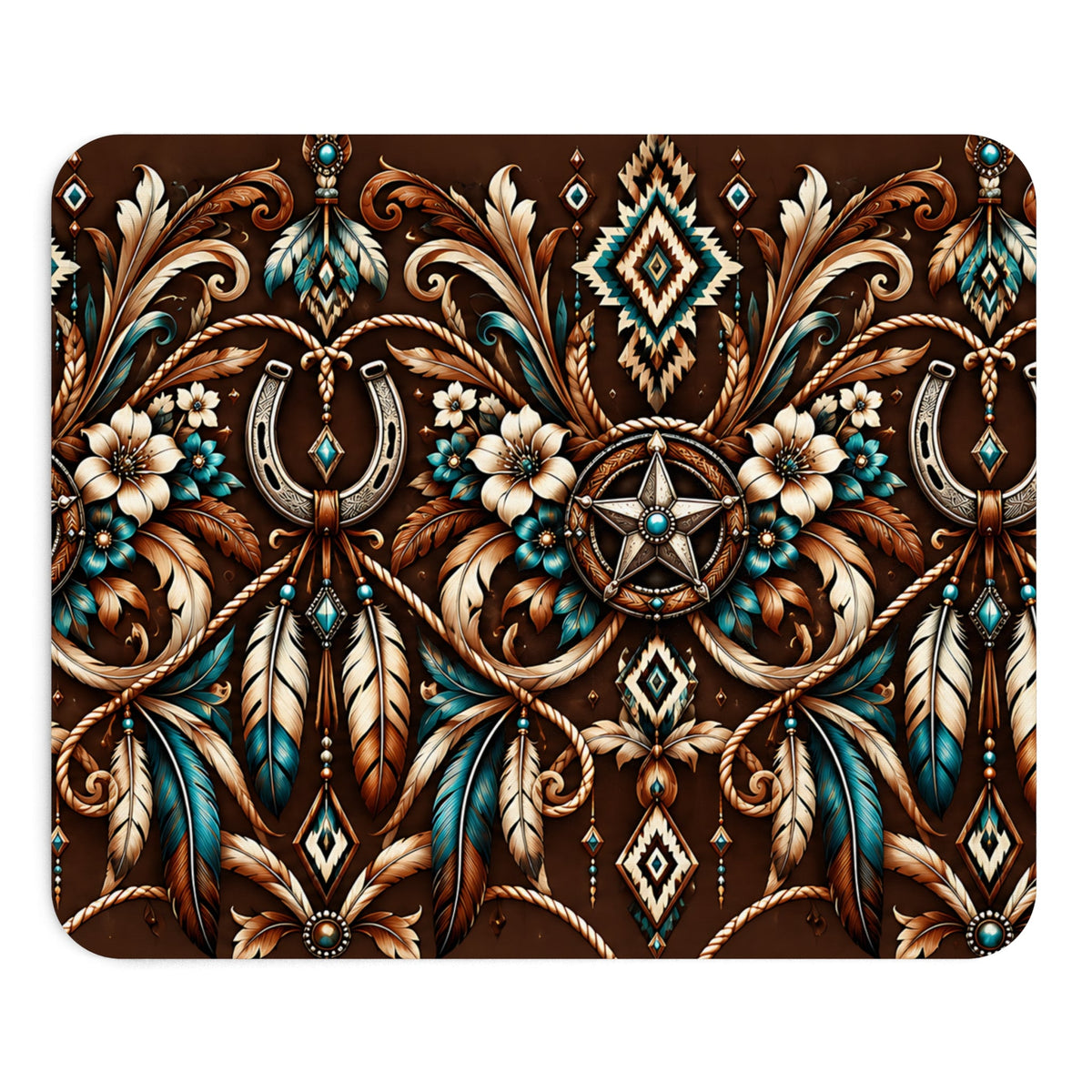 Western Hufeisen Mousepad – design cowboy marrone e turchese – Mousepad von MALUX, 23,2 × 19,4 cm