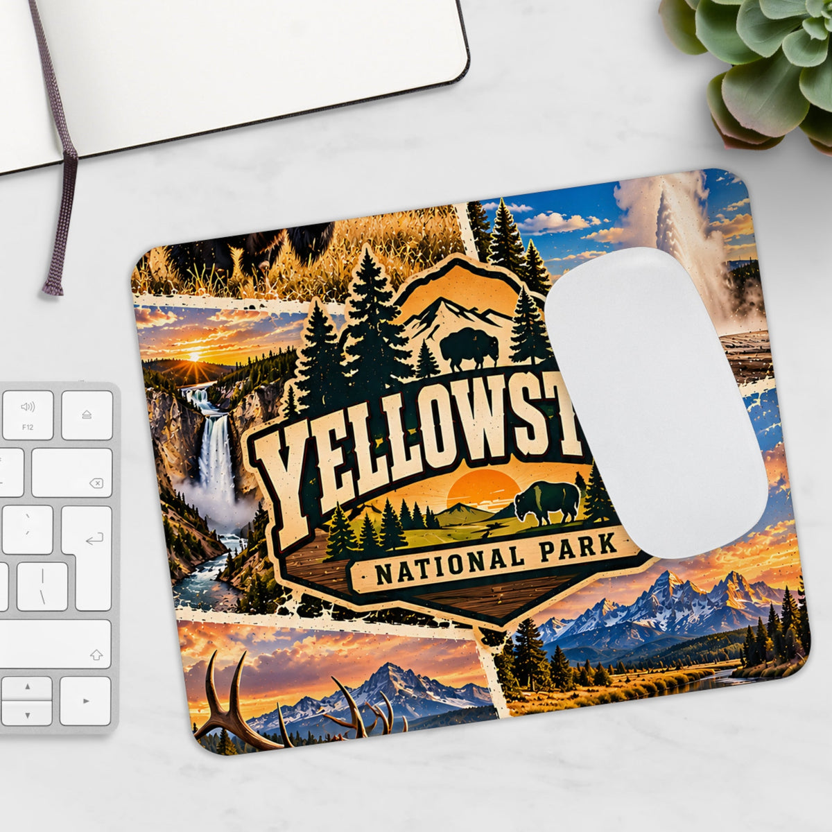 Yellowstone Mousepad – design parco nazionale e natura – Mousepad von MALUX, 23,2 × 19,4 cm