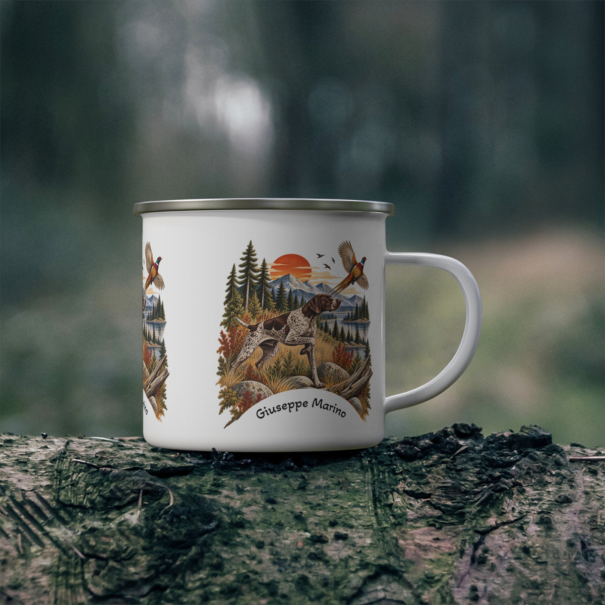 Tazza da Campeggio Personalizzata con Nome – Cane da Caccia e Fagiani
