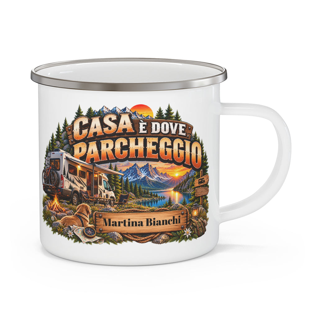 Tazza da Campeggio Personalizzata con Nome – Casa è Dove Parcheggio