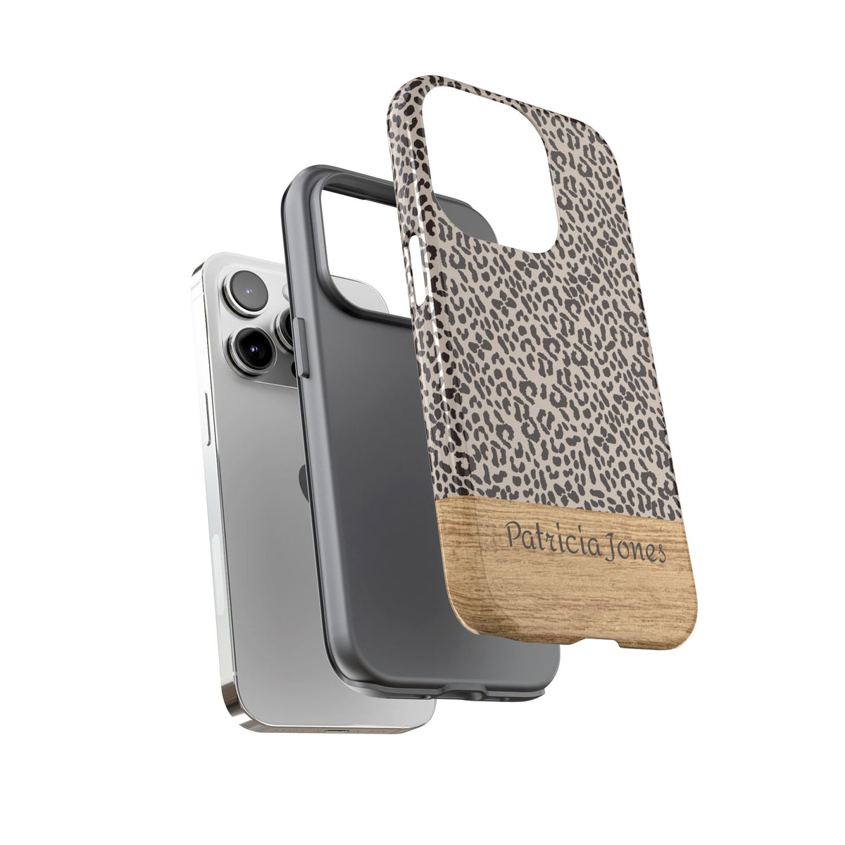 Cover Personalizzata con Nome – Fantasia Leopardata ed Effetto Legno
