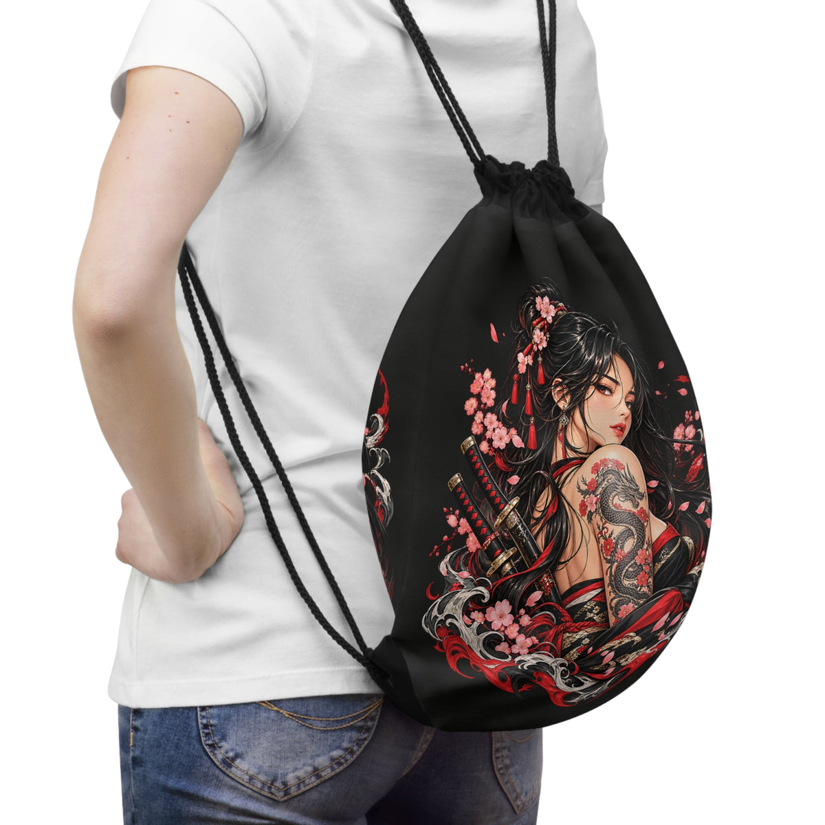 Japanischer Samurai Sacca con coulisse – Kriegerin & Drachen design von MALUX
