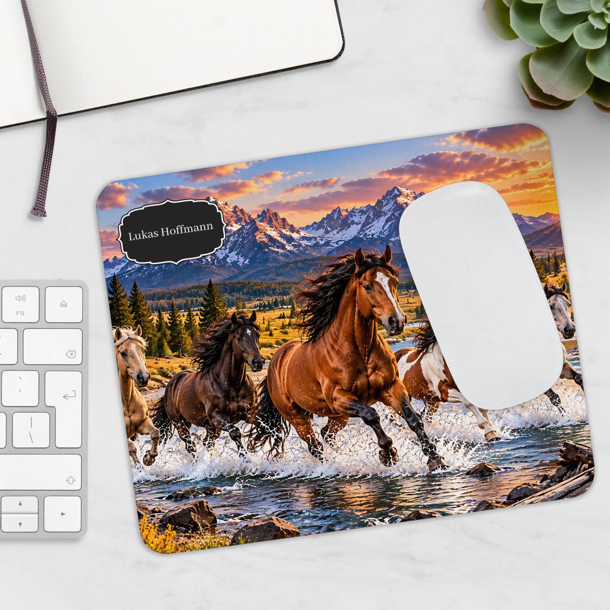 Personalizzato cavalli Mousepad – cavalli selvaggi con nome personalizzato – Mousepad von MALUX, 23,2 × 19,4 cm