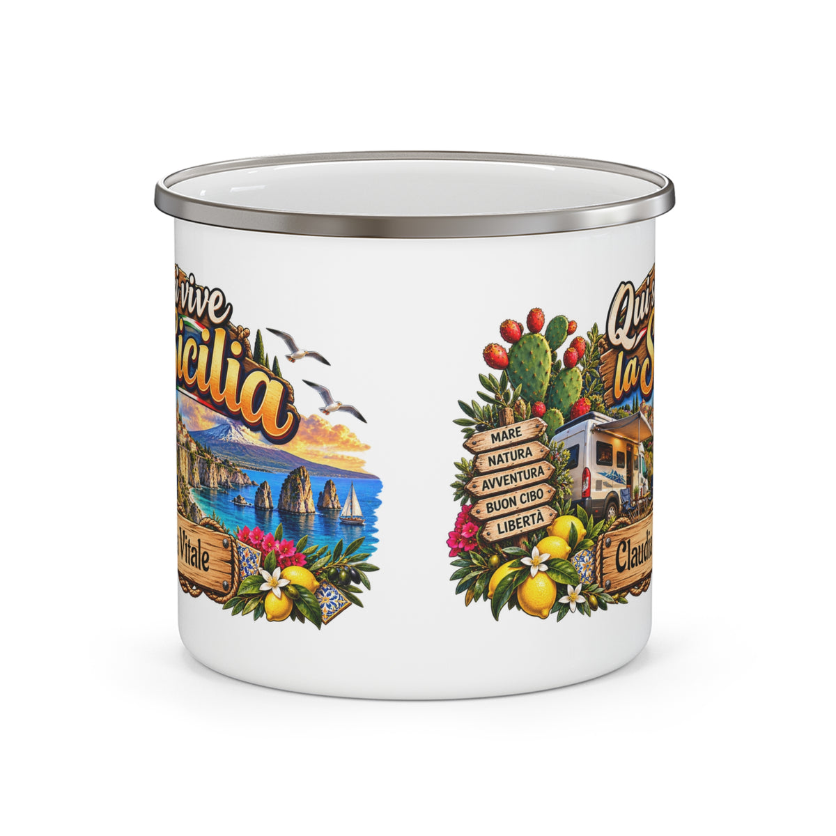 Tazza da Campeggio Sicilia Personalizzata con Nome – Qui si Vive la Sicilia