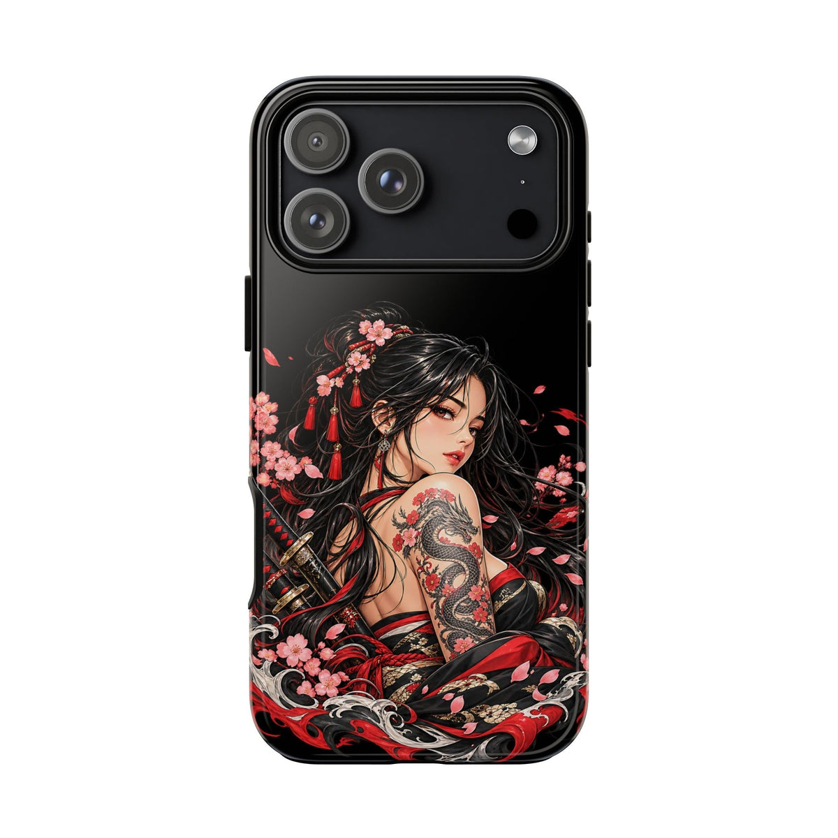 Japanische Kriegerin Cover per smartphone – Cover robusta con Drache & Kirschblüten