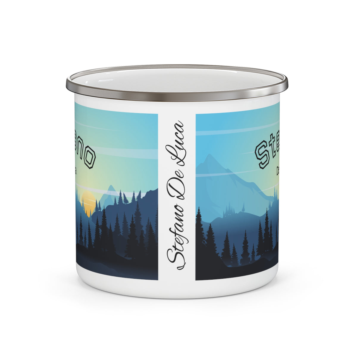 Tazza da Campeggio Personalizzata con Nome – Tramonto in Montagna