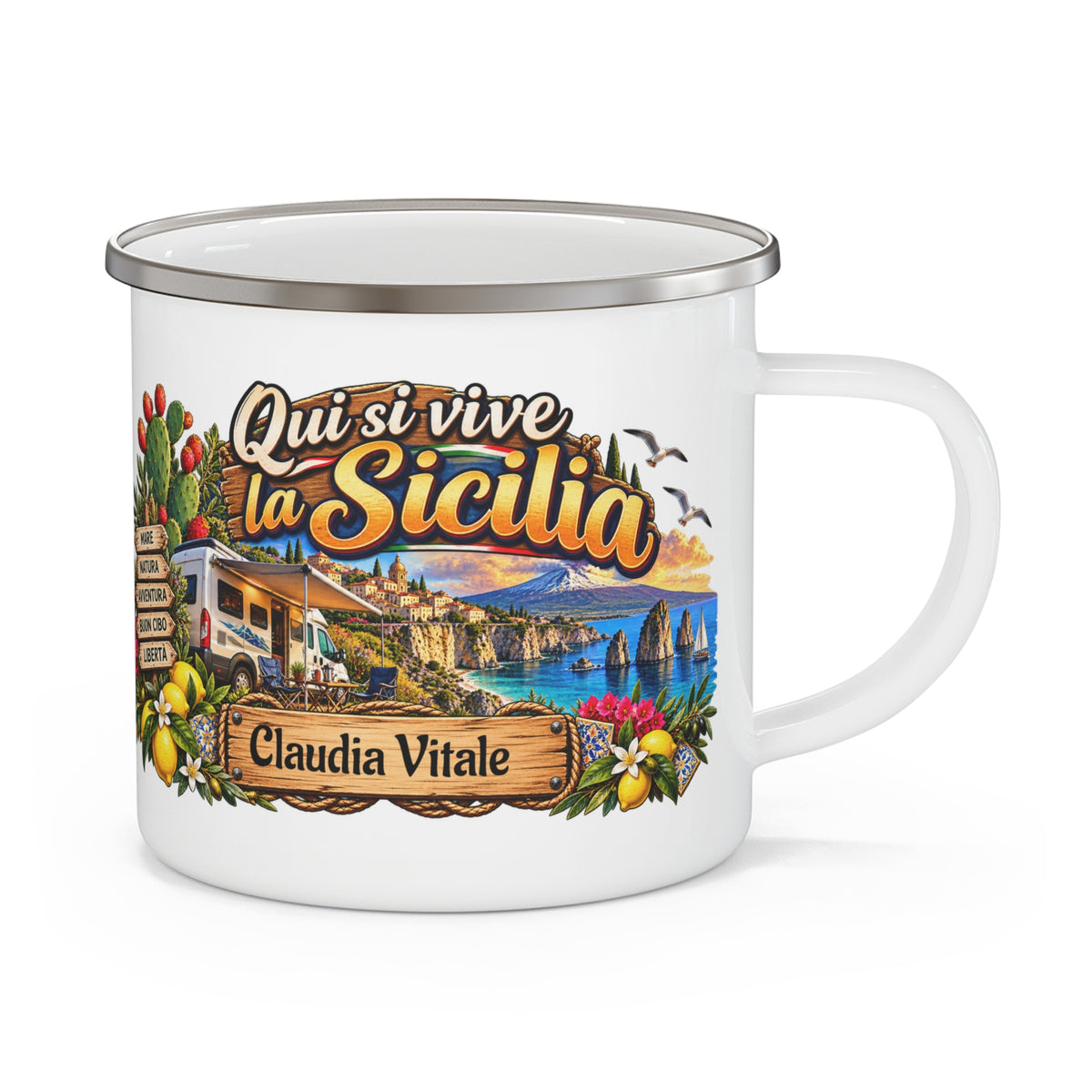 Tazza da Campeggio Sicilia Personalizzata con Nome – Qui si Vive la Sicilia