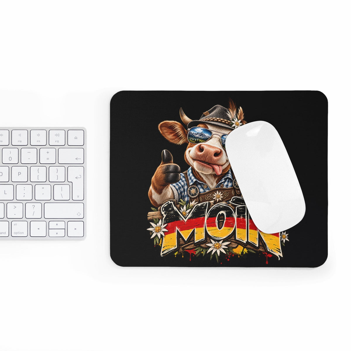 Moin Mousepad – divertente Kuh con Bier – Mousepad von MALUX, 23,2 × 19,4 cm