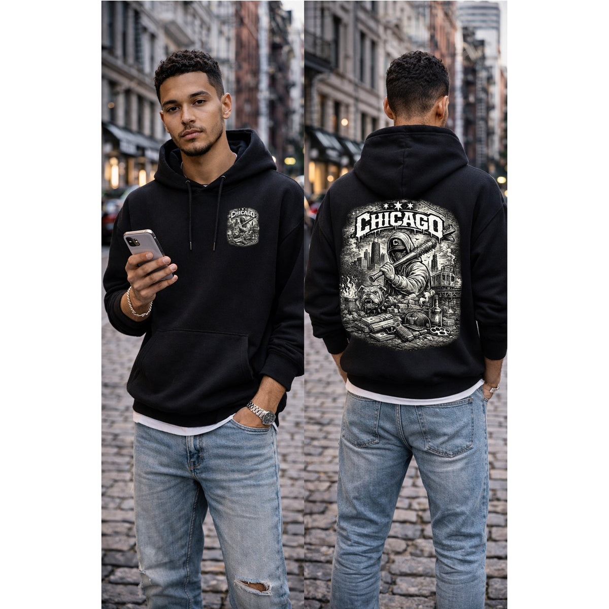 Chicago Streetwear Hoodie Hoodie con Grafik – MALUX