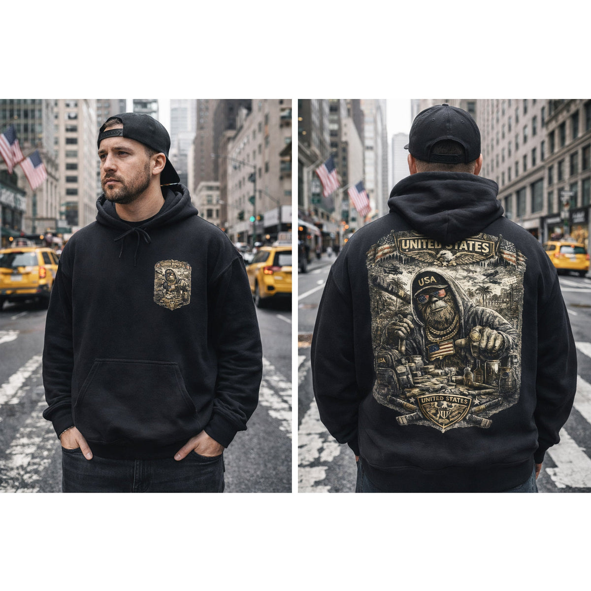 Bigfoot Streetwear Hoodie for Men Urban Black Hoodie with Bigfoot Graphic Back Print, Hip Hop Style Hoodie – MALUX