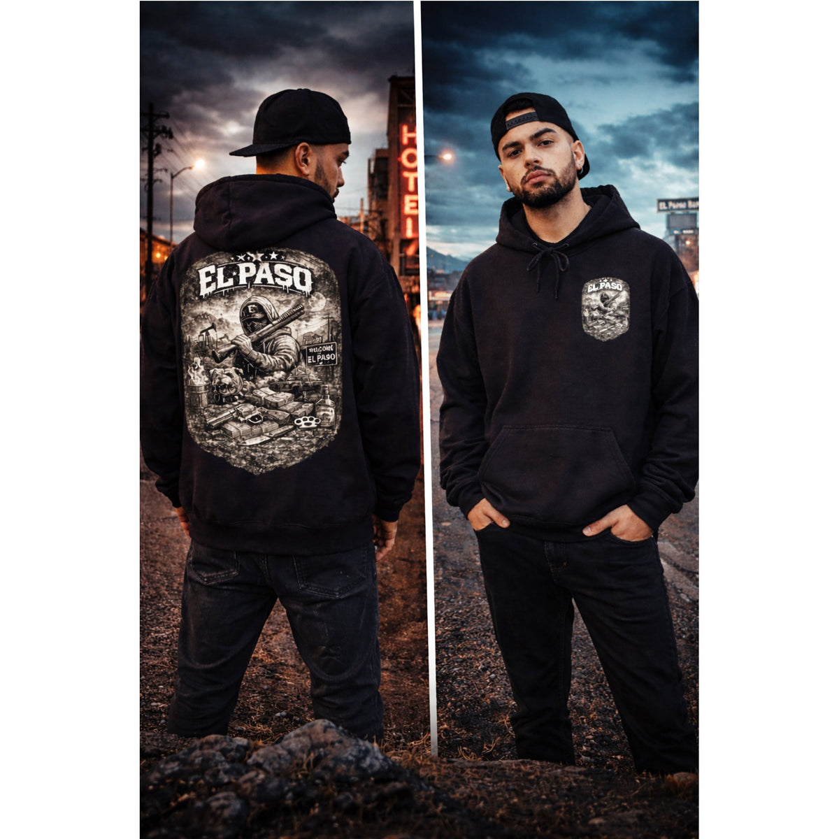El Paso Hoodie Texas Border Streetwear, Dark Western Graphic Hoodie, Urban Unisex Hoodie – MALUX