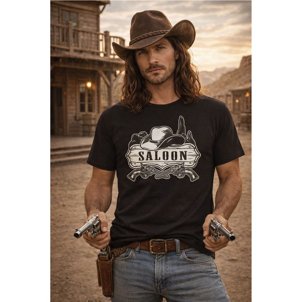 T-Shirt Western Vintage – Cowboy, Saloon e Deserto