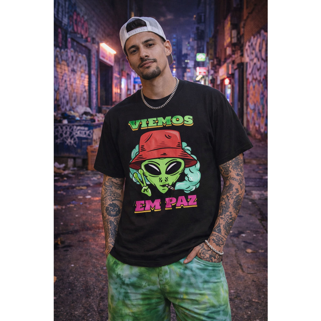 T-Shirt Veniamo in Pace – Design Alieno UFO Retrò