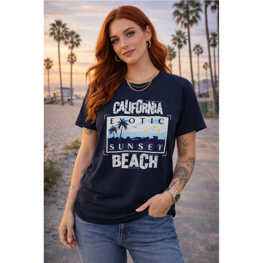 T-Shirt Spiaggia della California – Tramonto e Costa