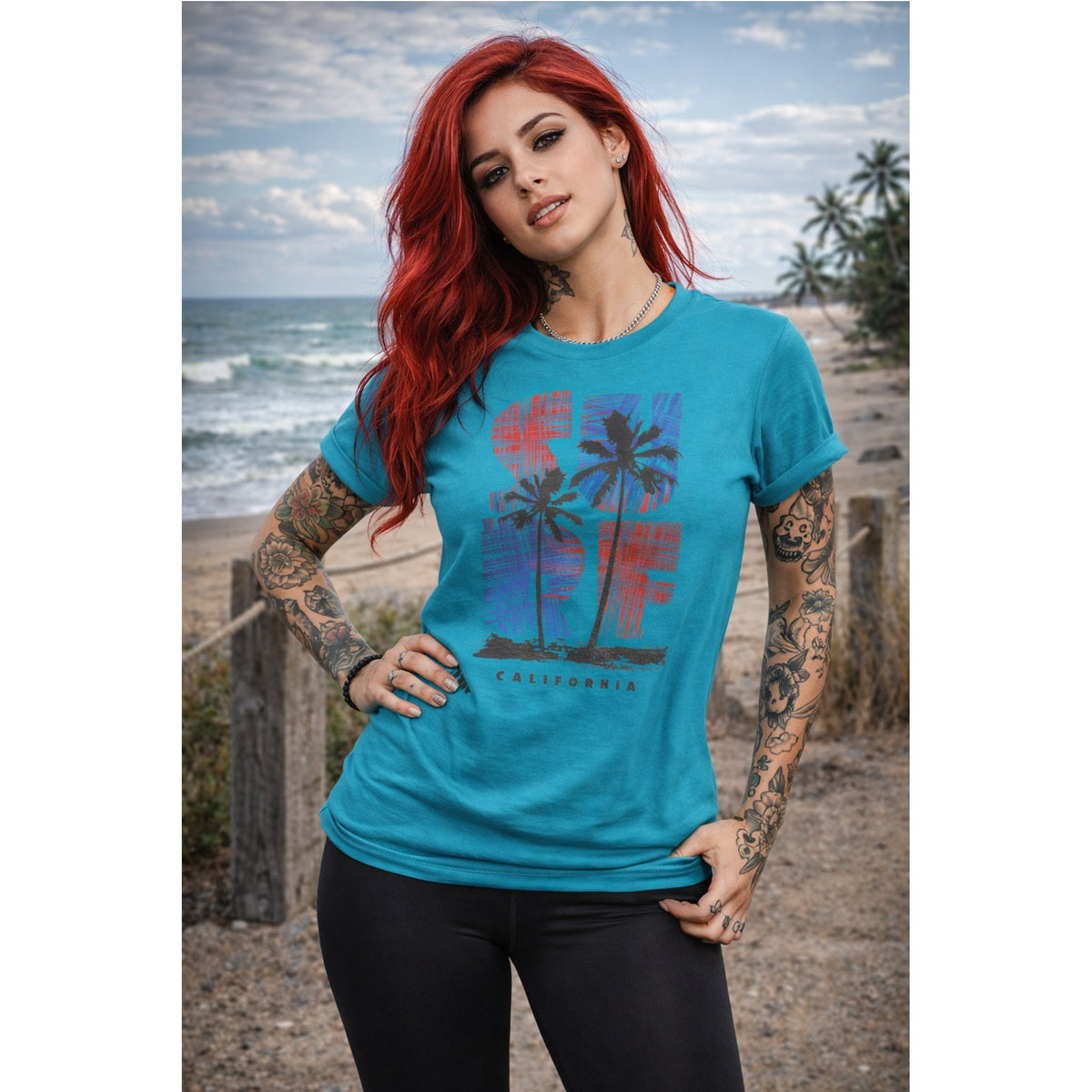 T-Shirt California Surf – Tavola da Surf e Palme Retrò