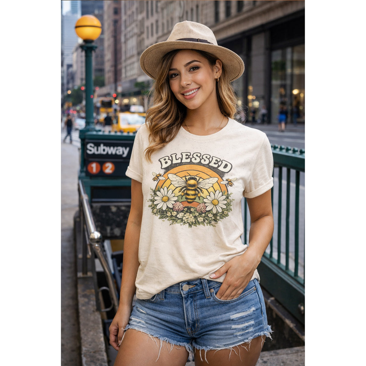 Blessed Bee T-Shirt – Christlicher Glaube & fiori-Biene Grafik-T-Shirt