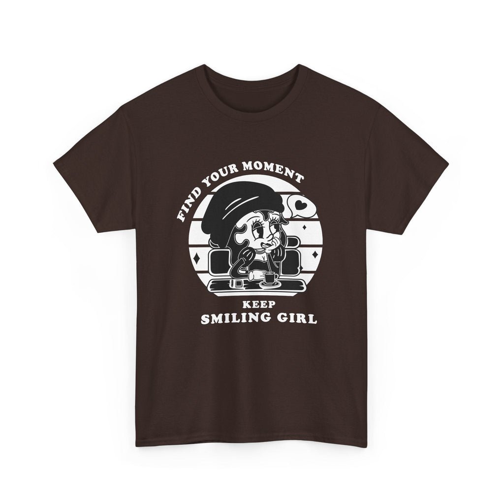 T-Shirt Continua a Sorridere – Ragazza Vintage e Frase Positiva