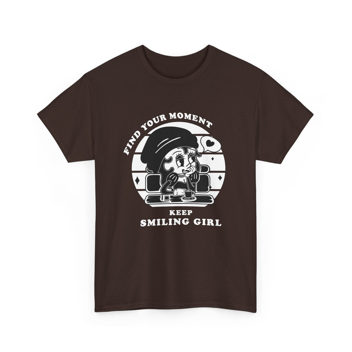 T-Shirt Continua a Sorridere – Ragazza Vintage e Frase Positiva