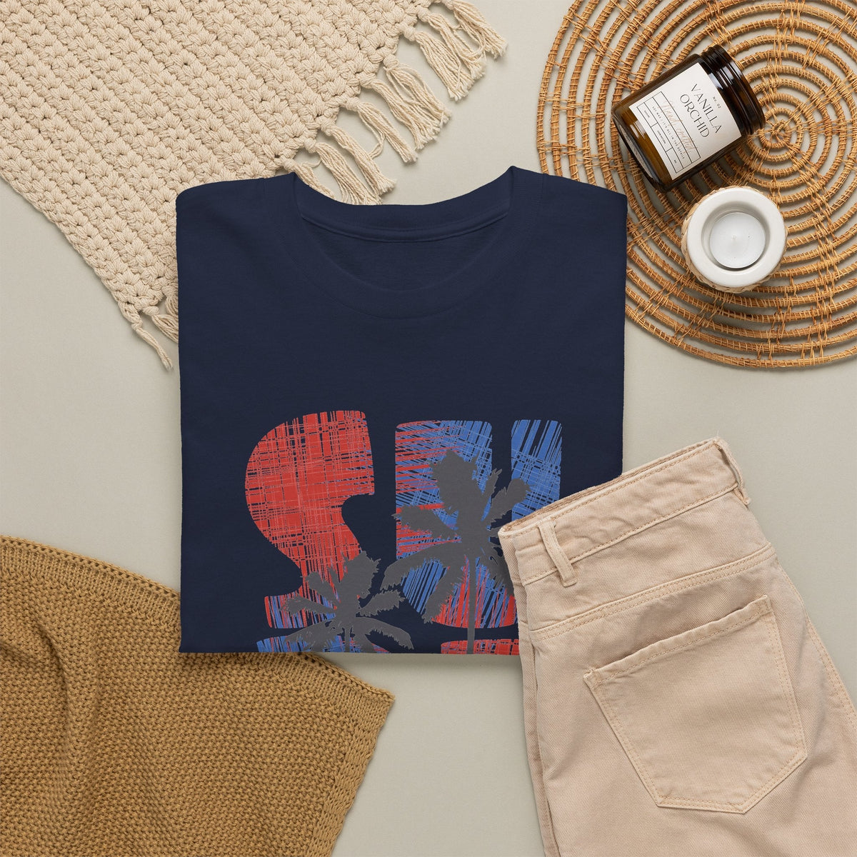 T-Shirt California Surf – Tavola da Surf e Palme Retrò