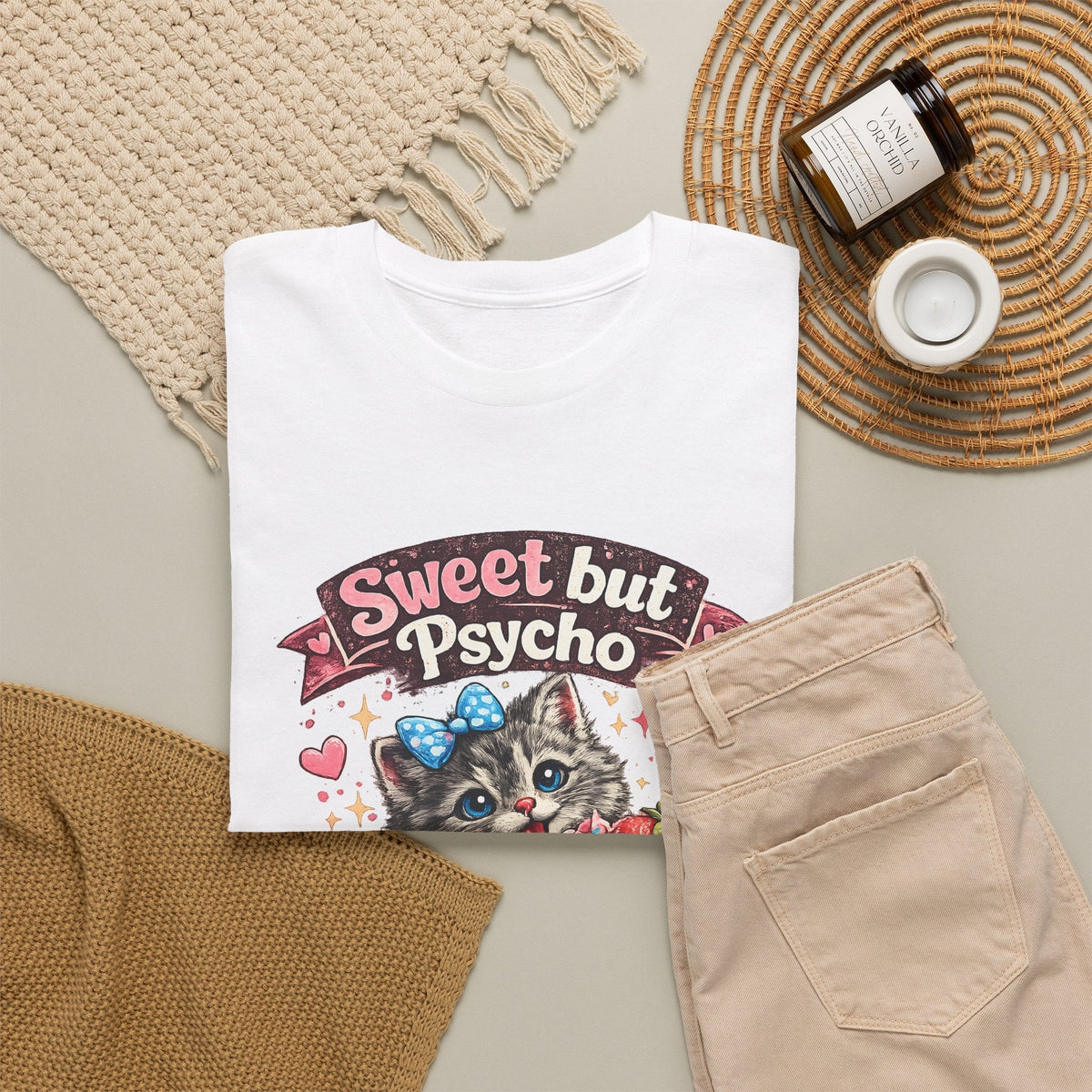 T-Shirt Dolce ma Pazzo – Gatto Kawaii Divertente