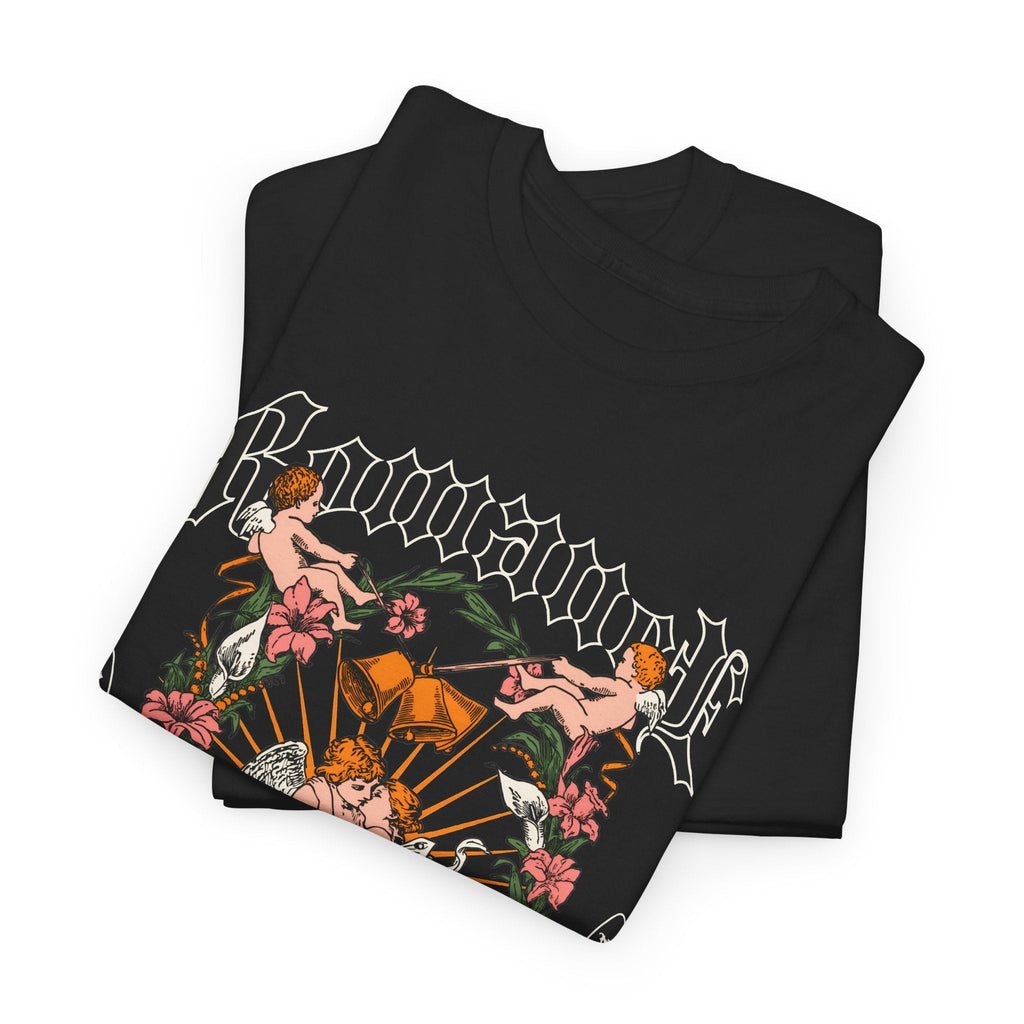 T-Shirt Angelo Gotico con Fiori – Design Dark Vintage
