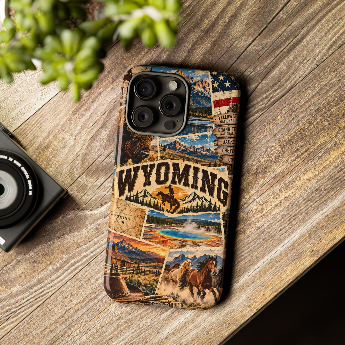 Wyoming-Reise-Collage Cover per smartphone – Cover robusta im Western-Vintage-Stil