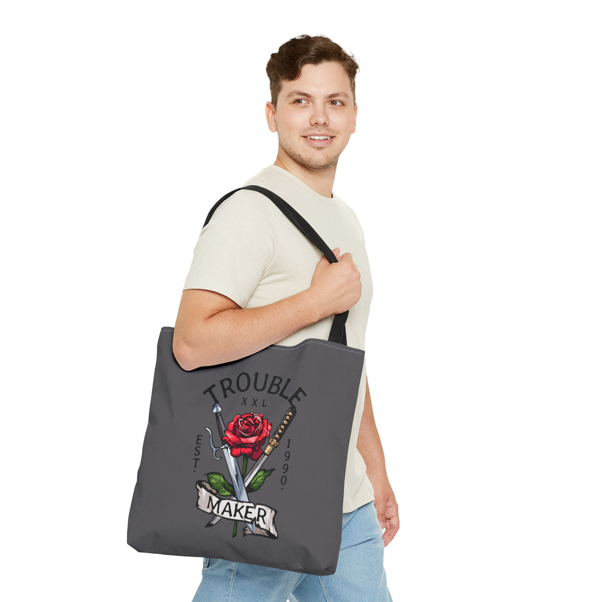 Trouble Maker Borsa in tessuto – Rose & Schwerter Tattoo design