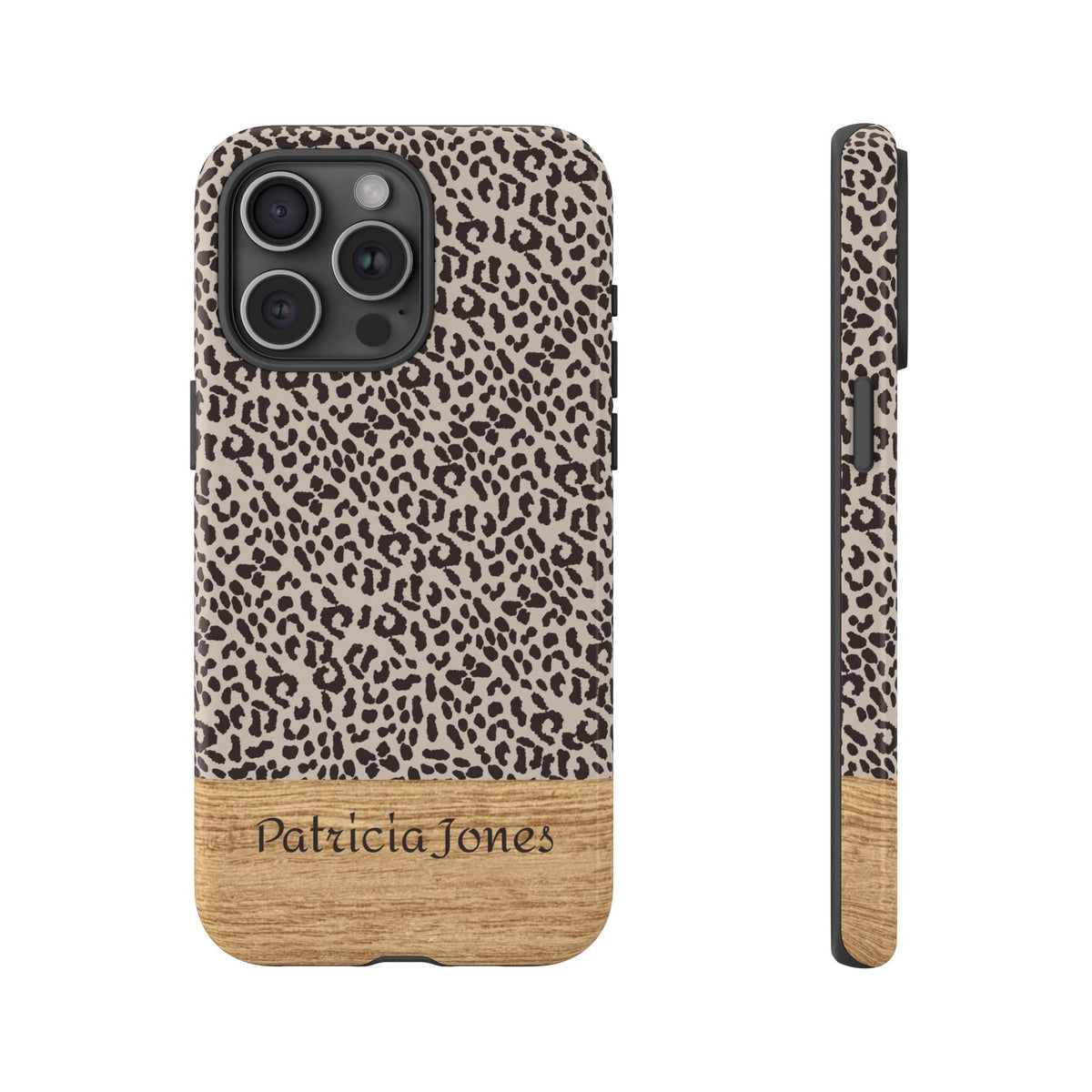 Cover Personalizzata con Nome – Fantasia Leopardata ed Effetto Legno