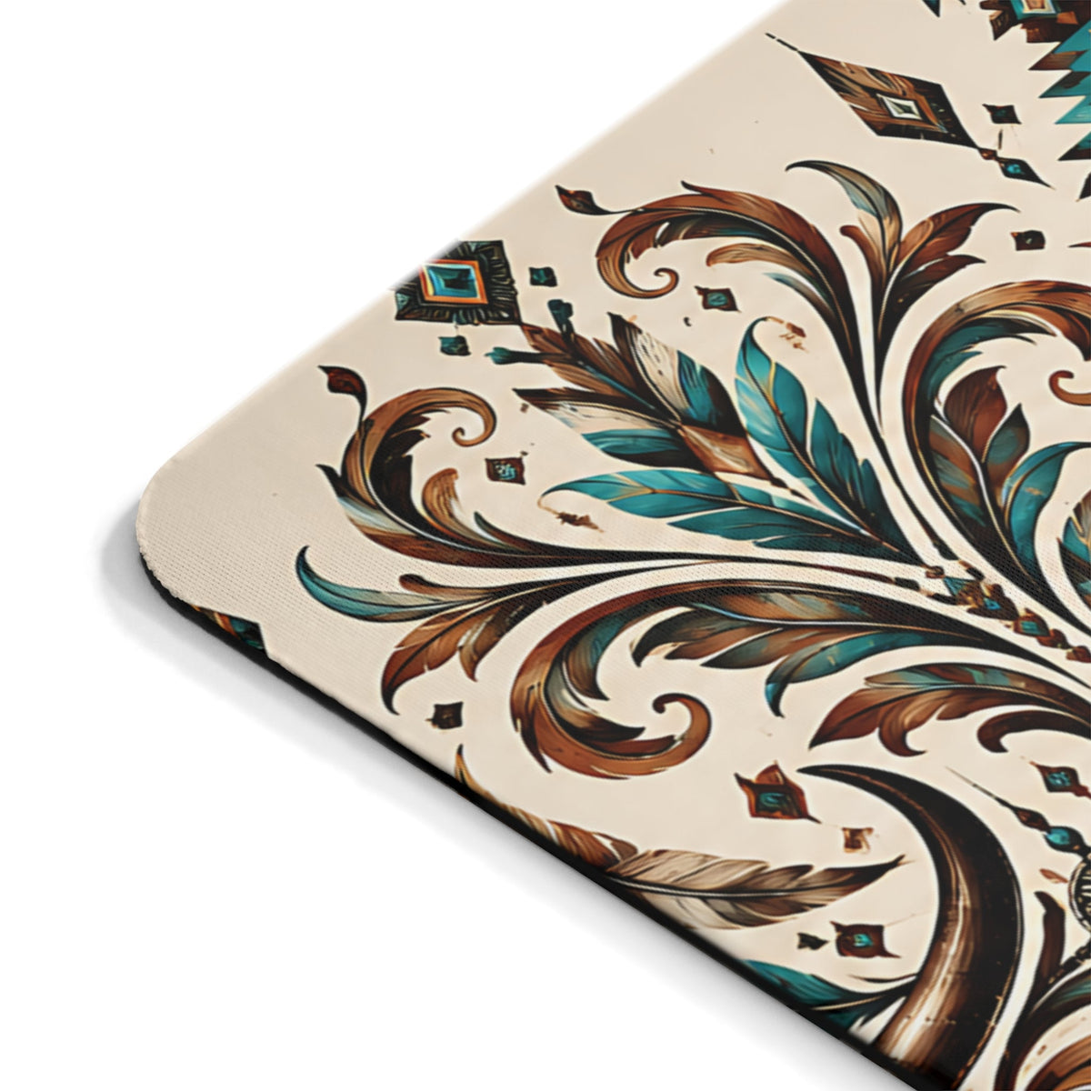 Western Longhorn Mousepad – design boho con piume – Mousepad von MALUX, 23,2 × 19,4 cm