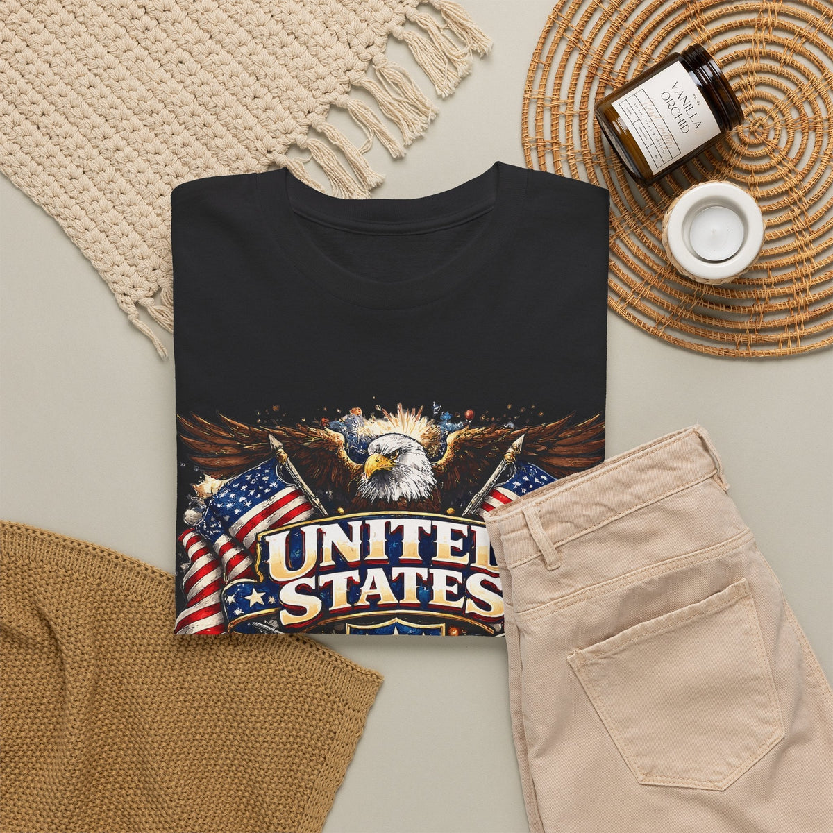 T-Shirt Patriottica USA – Aquila e Bandiera Americana