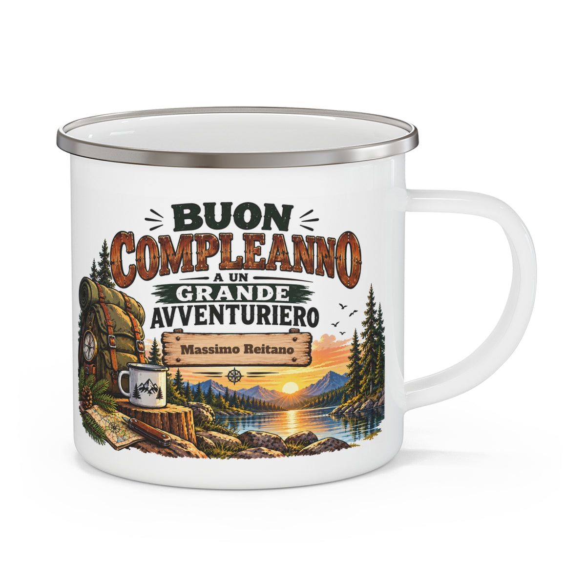 Tazza da Campeggio Personalizzata con Nome – Buon Compleanno Grande Avventuriero