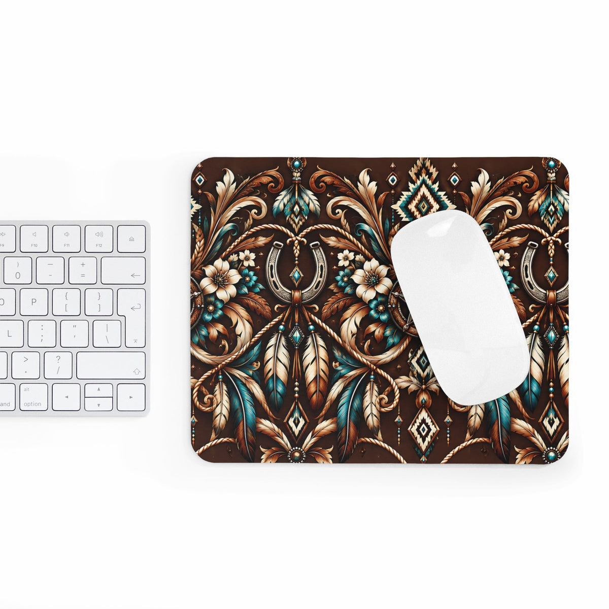 Western Hufeisen Mousepad – design cowboy marrone e turchese – Mousepad von MALUX, 23,2 × 19,4 cm